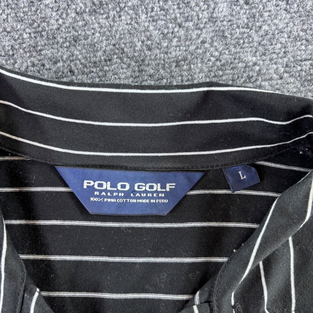 Polo Golf Ralph Lauren Polo Shirt Mens L Black Striped Pima Cotton Short Sleeve - Picture 6 of 7